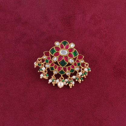 Attractive Simple Jadau Kundan Pendant with Pearl and Colour Beads Hangings