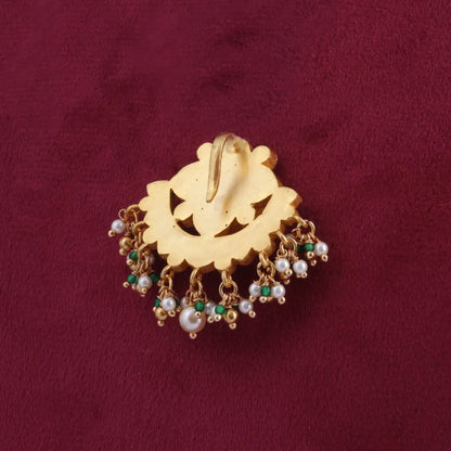 Attractive Simple Jadau Kundan Pendant with Pearl and Colour Beads Hangings