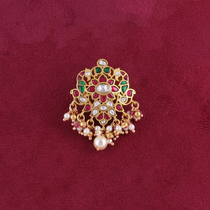 Enchanting Designer Jadau Kundan Pendant with Pearl and Colour Beads Hangings