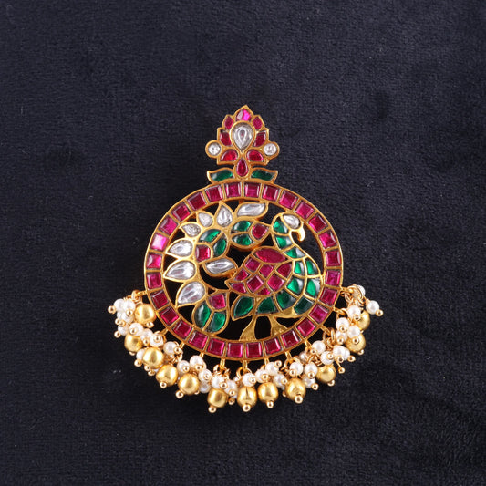 Appealing Peacock Designer Jadau Kundan Pendant with Pearl Hangings