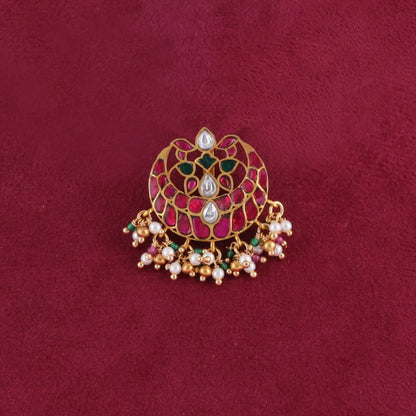 Engaging Designer Jadau Kundan Pendant with Pearl Hangings