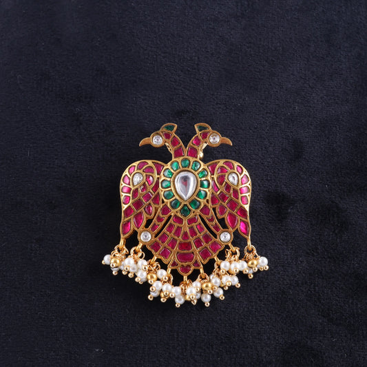 Aesthetic Designer Garuda Jadau Kundan Pendant with Pearl Hangings