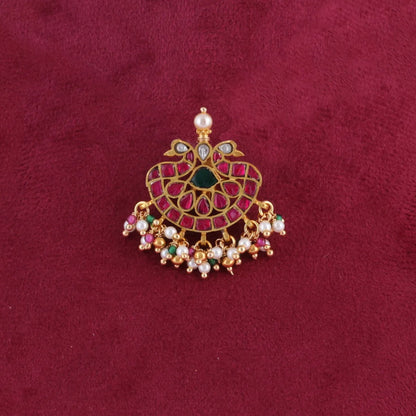 Simple Delightful Jadau Kundan Pendant with Pearl and Colour Stone Beads Hangings