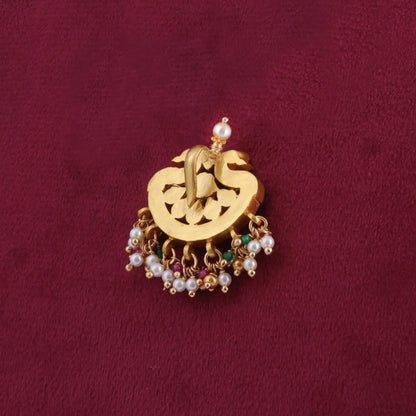 Simple Delightful Jadau Kundan Pendant with Pearl and Colour Stone Beads Hangings