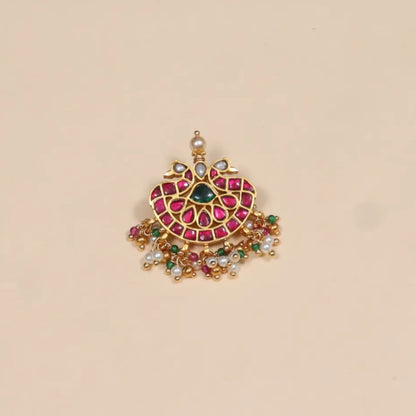 Simple Delightful Jadau Kundan Pendant with Pearl and Colour Stone Beads Hangings