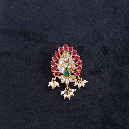 Elegant Peacock Jadau Kundan Designer Pendant with Pearl Hangings