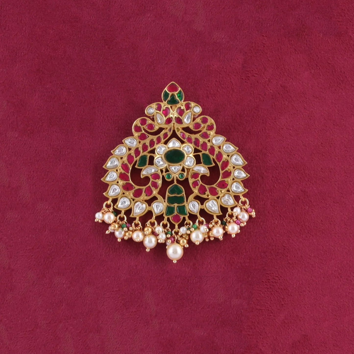 Classic Audrey Jadau Kundan Pendant with Pearl Hangings