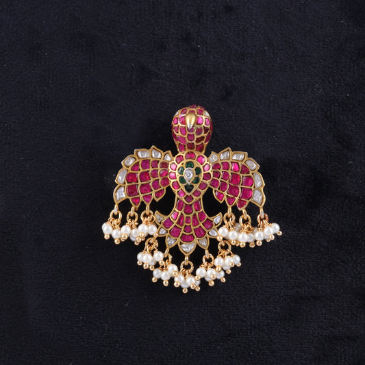 Exclusive Designer Garuda Jadau Kundan Pendant with Pearl Hangings