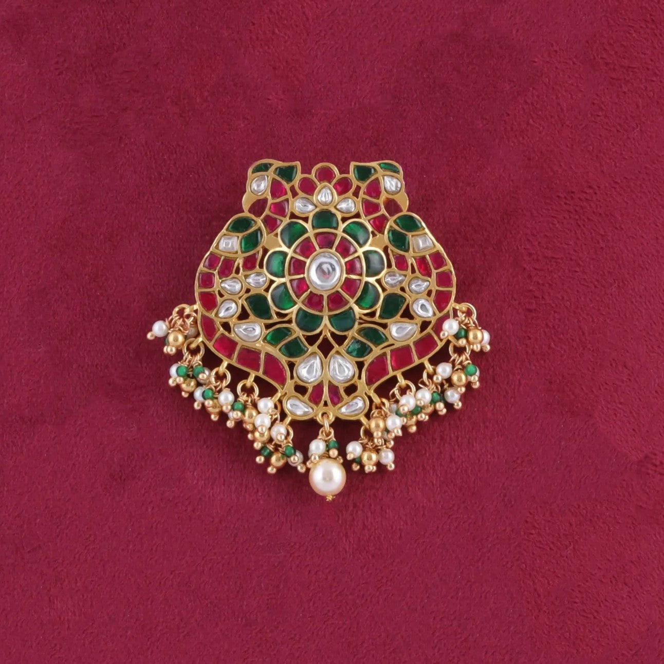 Luscious Designer Jadau Kundan Peacock Pendant with Pearl and Colour Stone Hangings