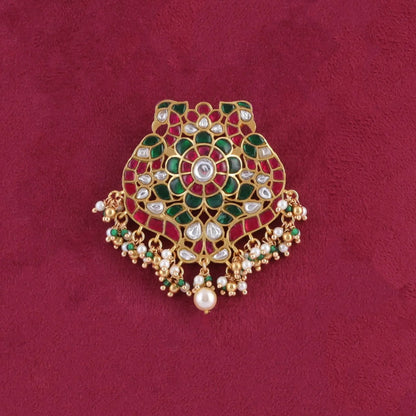 Luscious Designer Jadau Kundan Peacock Pendant with Pearl and Colour Stone Hangings