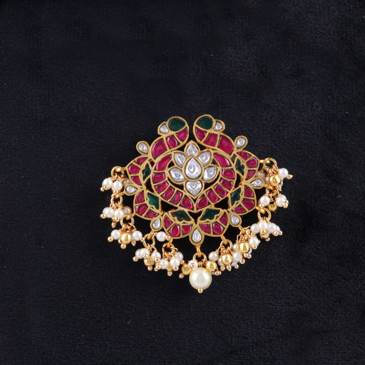 Exclusive Designer Jadau Kundan Peacock Pendant with Pearl Hangings