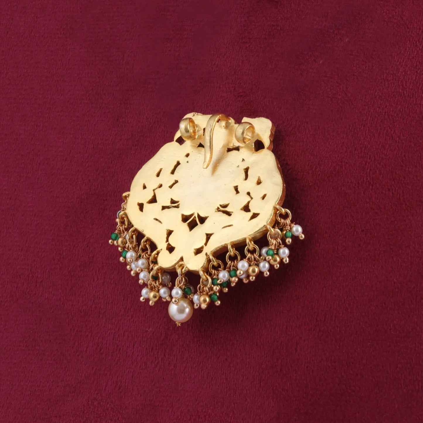 Luscious Designer Jadau Kundan Peacock Pendant with Pearl and Colour Stone Hangings