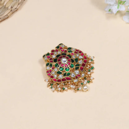 Luscious Designer Jadau Kundan Peacock Pendant with Pearl and Colour Stone Hangings