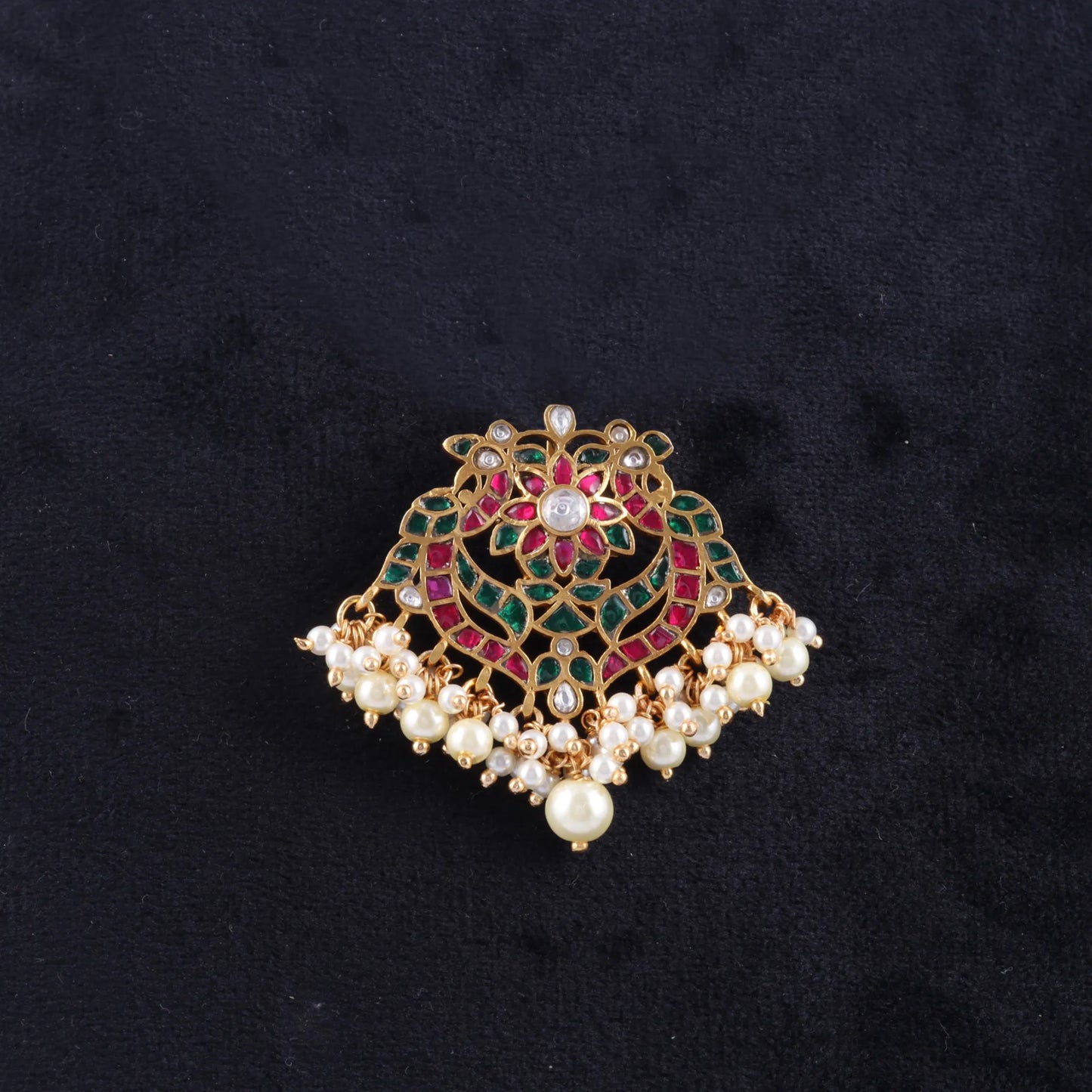 Flawless Designer Jadau Kundan Pendant with Pearl Hangings