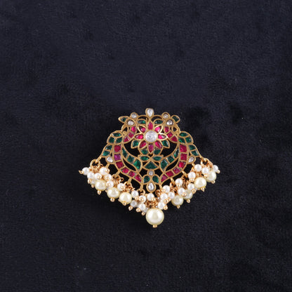 Flawless Designer Jadau Kundan Pendant with Pearl Hangings