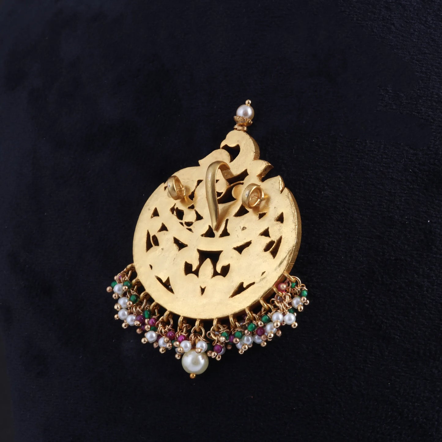 Stylish Classic Peacock Jadau Kundan Pendant with Pearl and Colour Stone Hangings