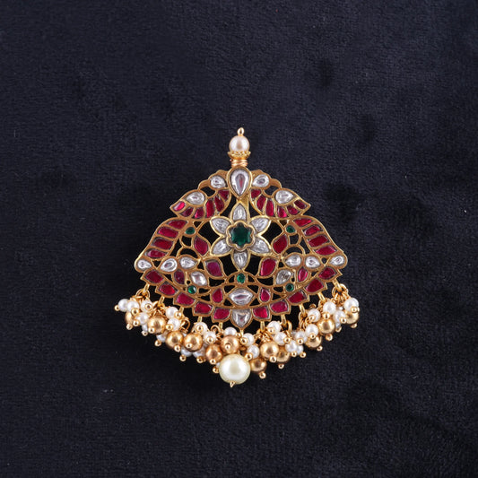 Elegant Designer Jadau Kundan Pendant with Beautiful Pearl Hangings