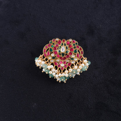 Classic Designer Motifs Peacock Jadau Kundan Pendant with Pearl and Green Beads Hangings