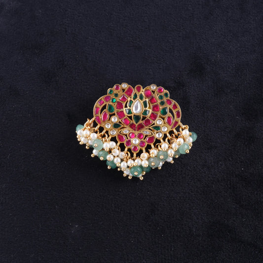 Classic Designer Motifs Peacock Jadau Kundan Pendant with Pearl and Green Beads Hangings