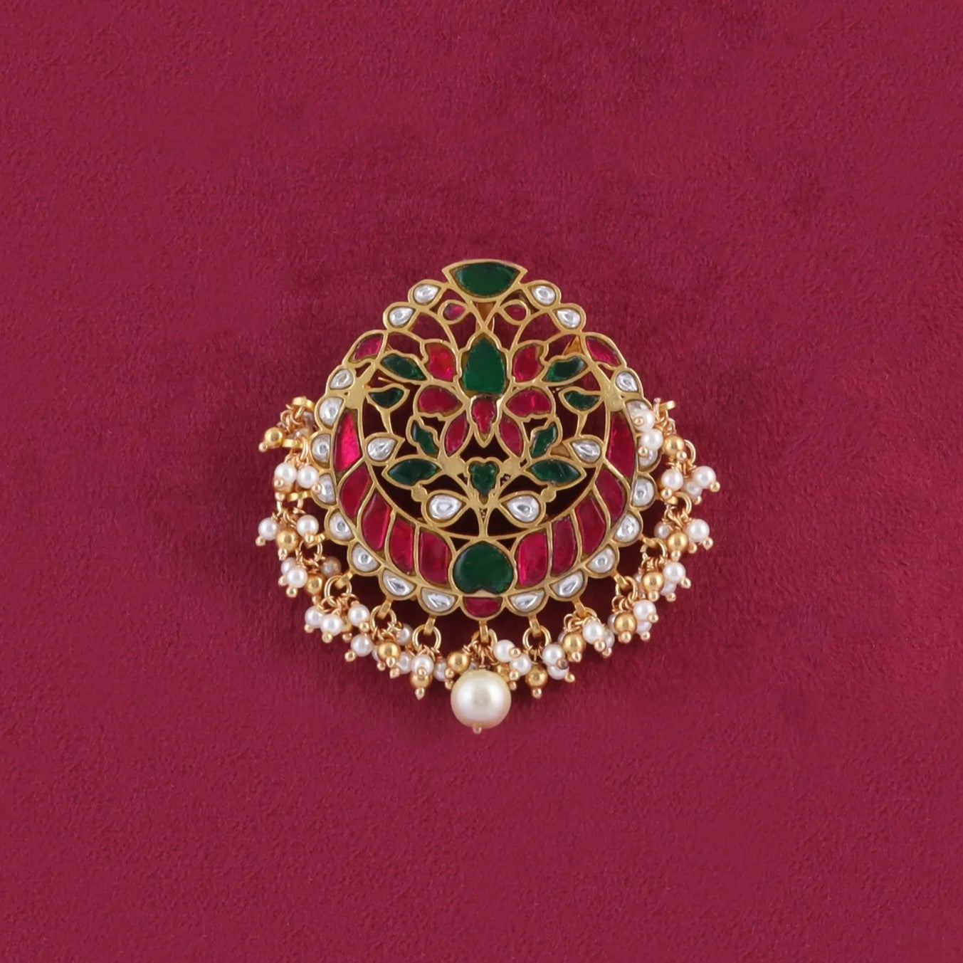 Simply Classic Jadau Kundan Designer Pendant with Pearl Hangings