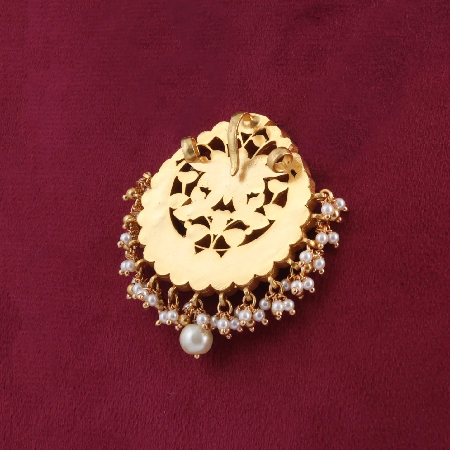 Simply Classic Jadau Kundan Designer Pendant with Pearl Hangings