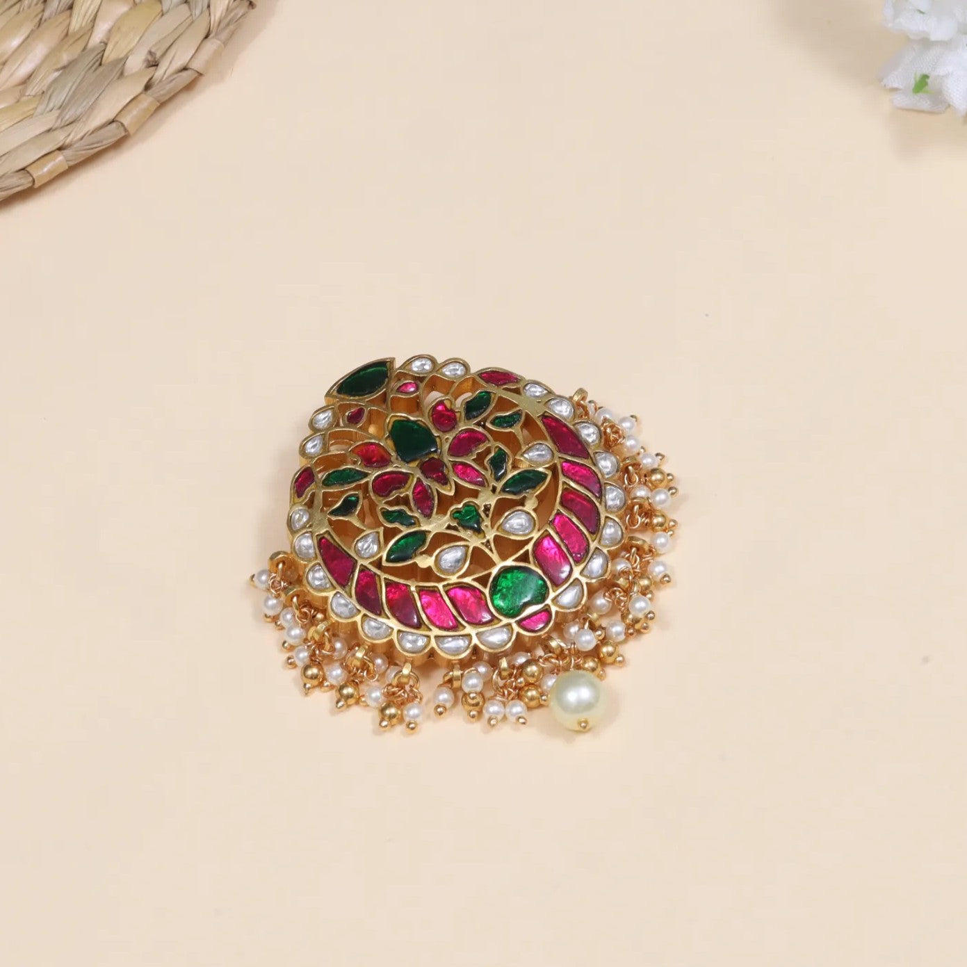 Simply Classic Jadau Kundan Designer Pendant with Pearl Hangings