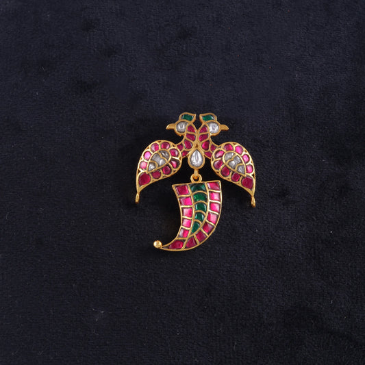 Classic Two Peacock Divine Jadau Kundan Pendant