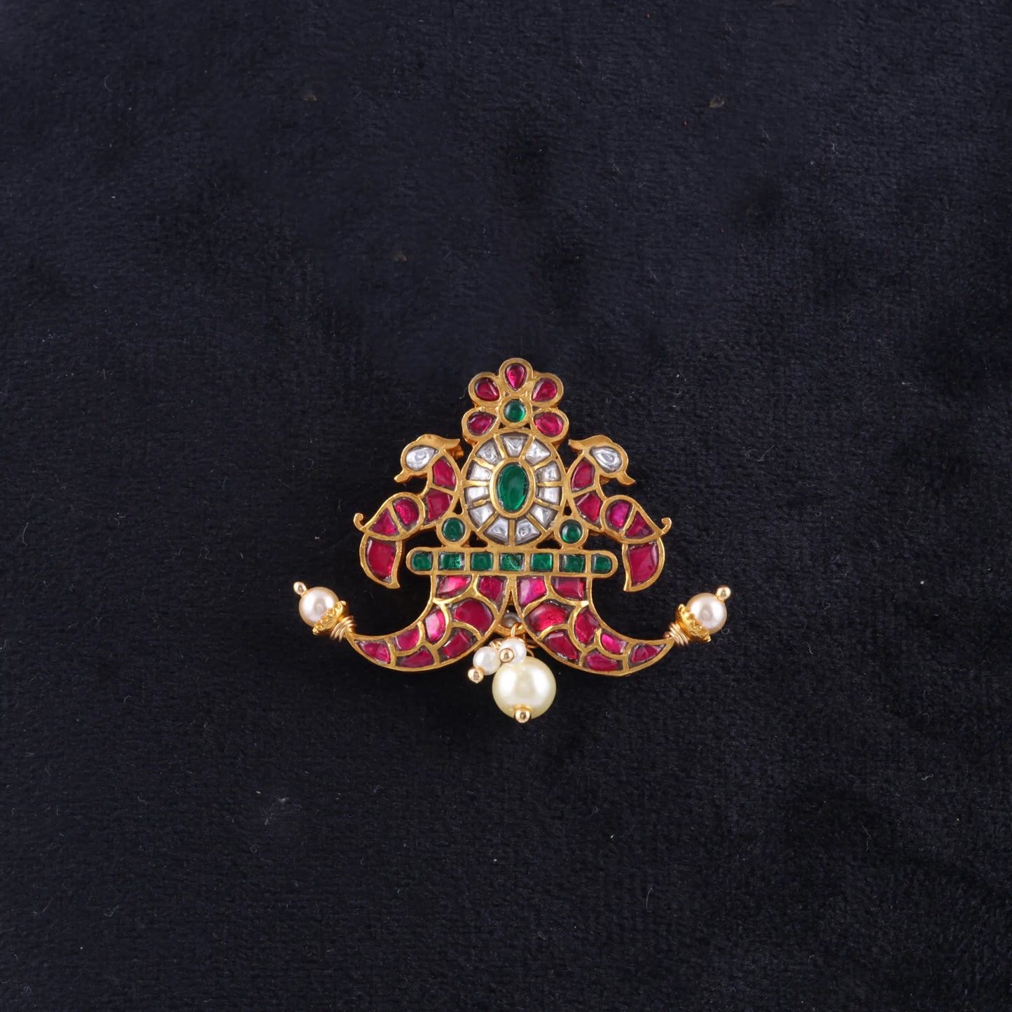 Elegant Divine Jadau Kundan Designer Pendant with Pearl Hangings