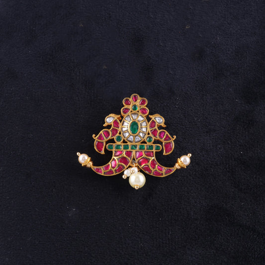 Elegant Divine Jadau Kundan Designer Pendant with Pearl Hangings