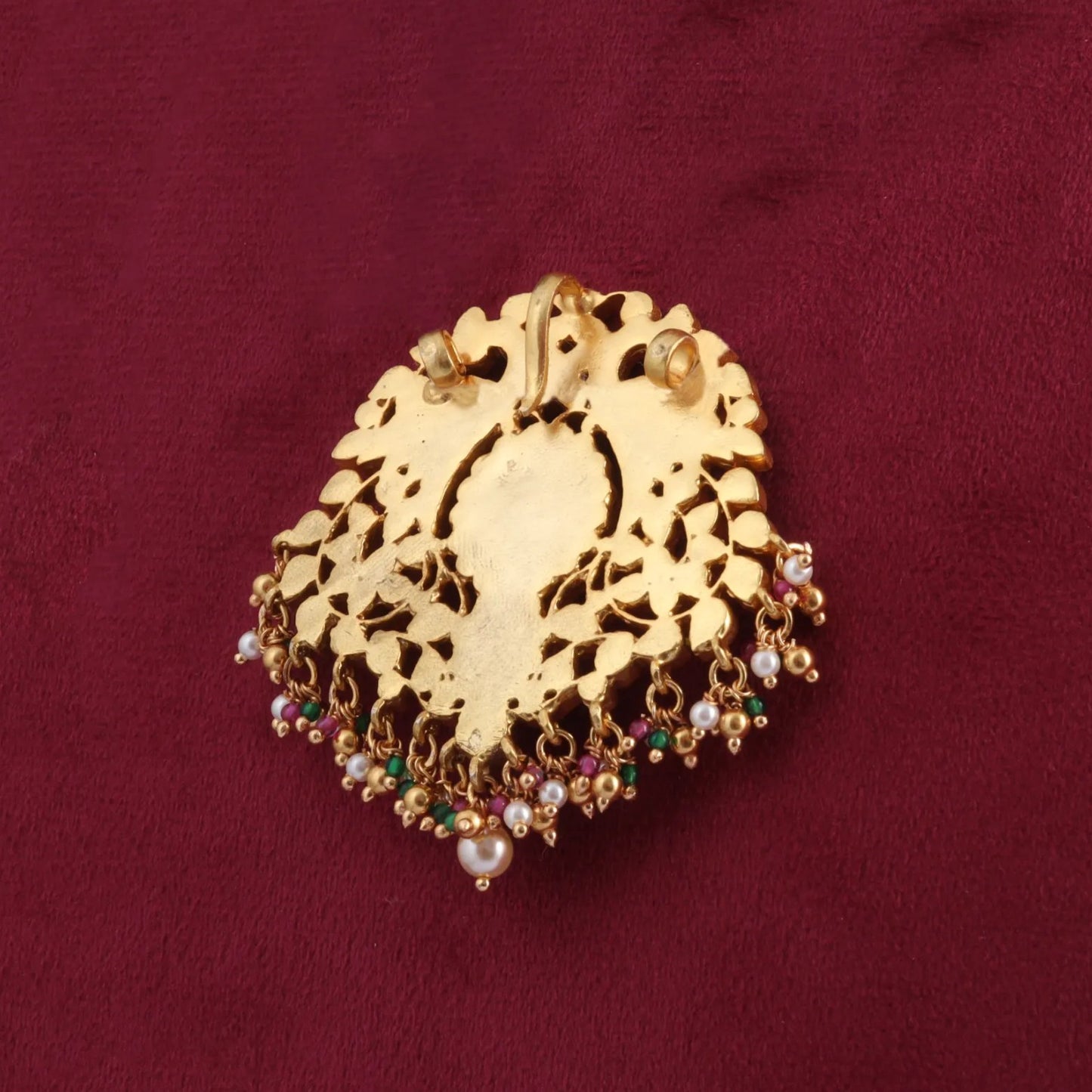 Adorable Jadau Kundan Designer Pendant with Pearl and Colour Stone Hangings