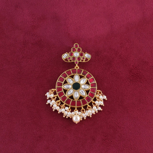 Heavenly Jadau Kundan Designer Pendant with Pearl Hangings