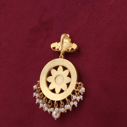 Heavenly Jadau Kundan Designer Pendant with Pearl Hangings