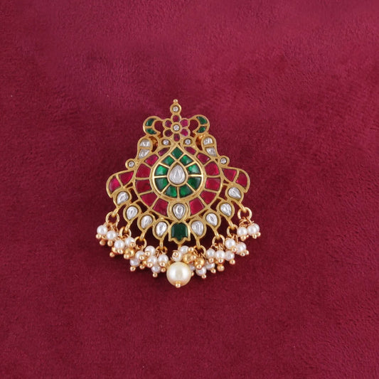 Appealing Designer Jadau Kundan Pendant with Pearl Hangings