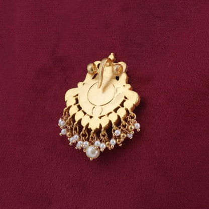 Appealing Designer Jadau Kundan Pendant with Pearl Hangings