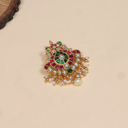 Appealing Designer Jadau Kundan Pendant with Pearl Hangings