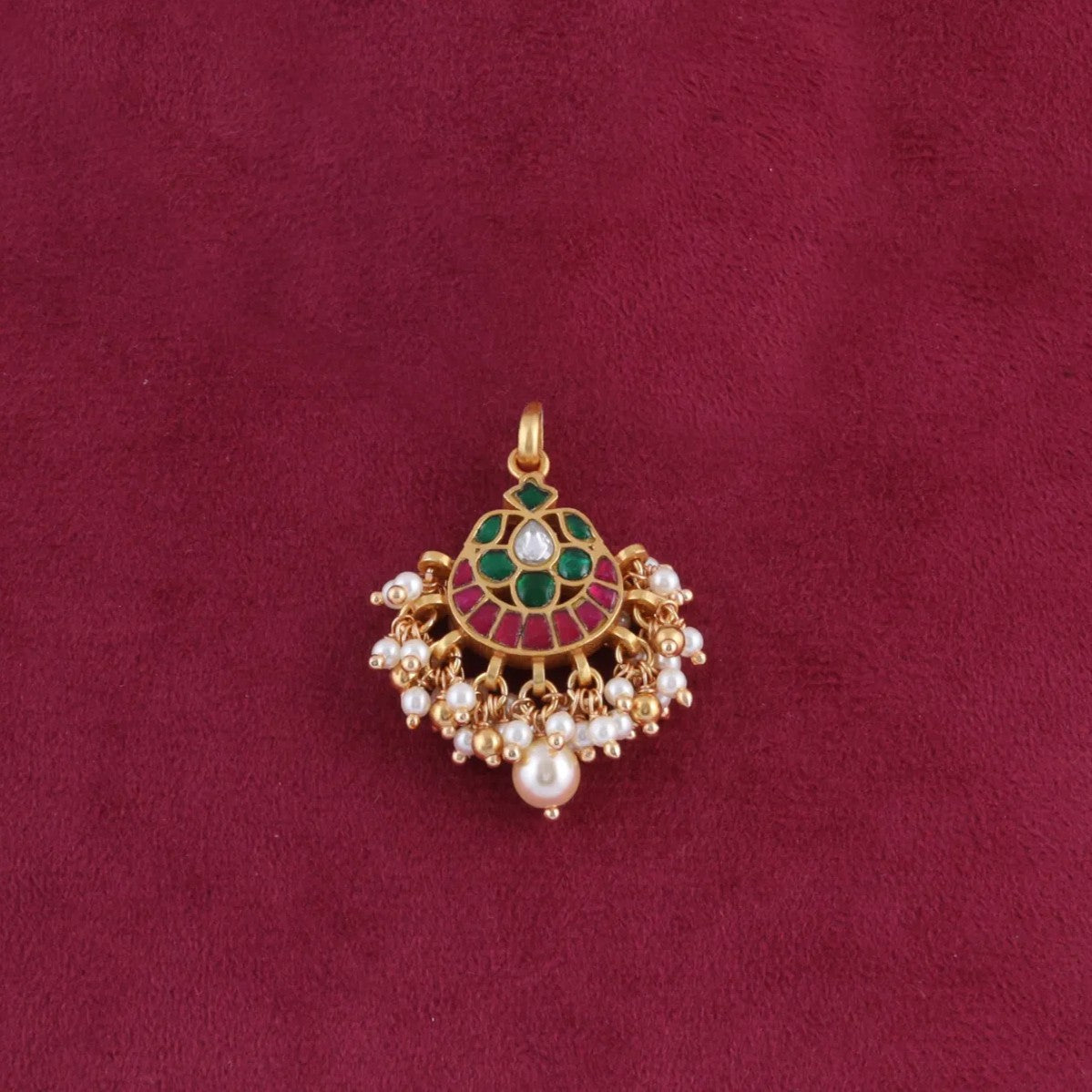 Cute Dainty Jadau Kundan Pendant with Pearl Hangings