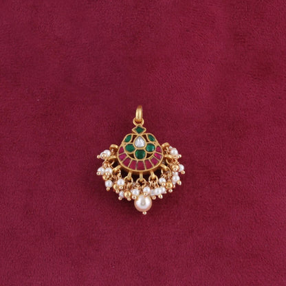 Cute Dainty Jadau Kundan Pendant with Pearl Hangings