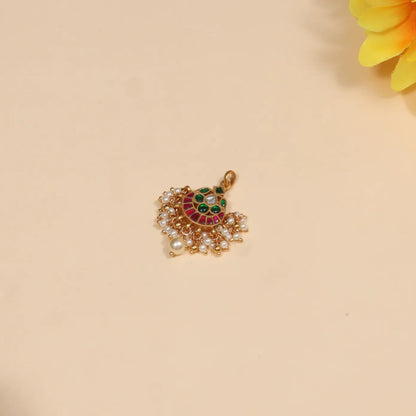 Cute Dainty Jadau Kundan Pendant with Pearl Hangings