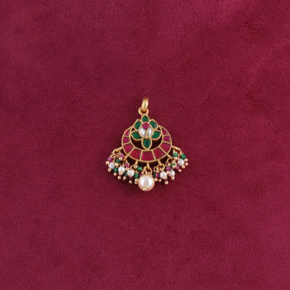 Exclusive Dainty Jadau Kundan Pendant with Pearl and Colour Stone Hangings