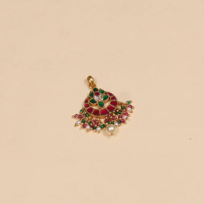 Exclusive Dainty Jadau Kundan Pendant with Pearl and Colour Stone Hangings