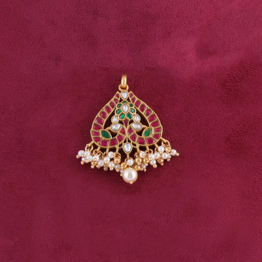 Designer Hand Crafted Jadau Kundan Pendant with Pearl Hangings