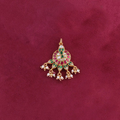 Designer Fish Motif Jadau Kundan Pendant with Pearl Hangings