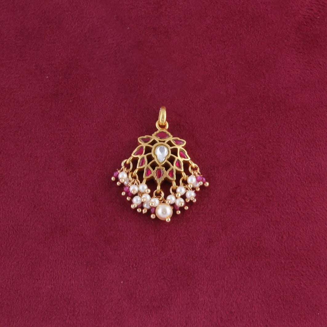 Ruby Jadau Kundan Pendant with Pearl and Ruby Beads Hangings