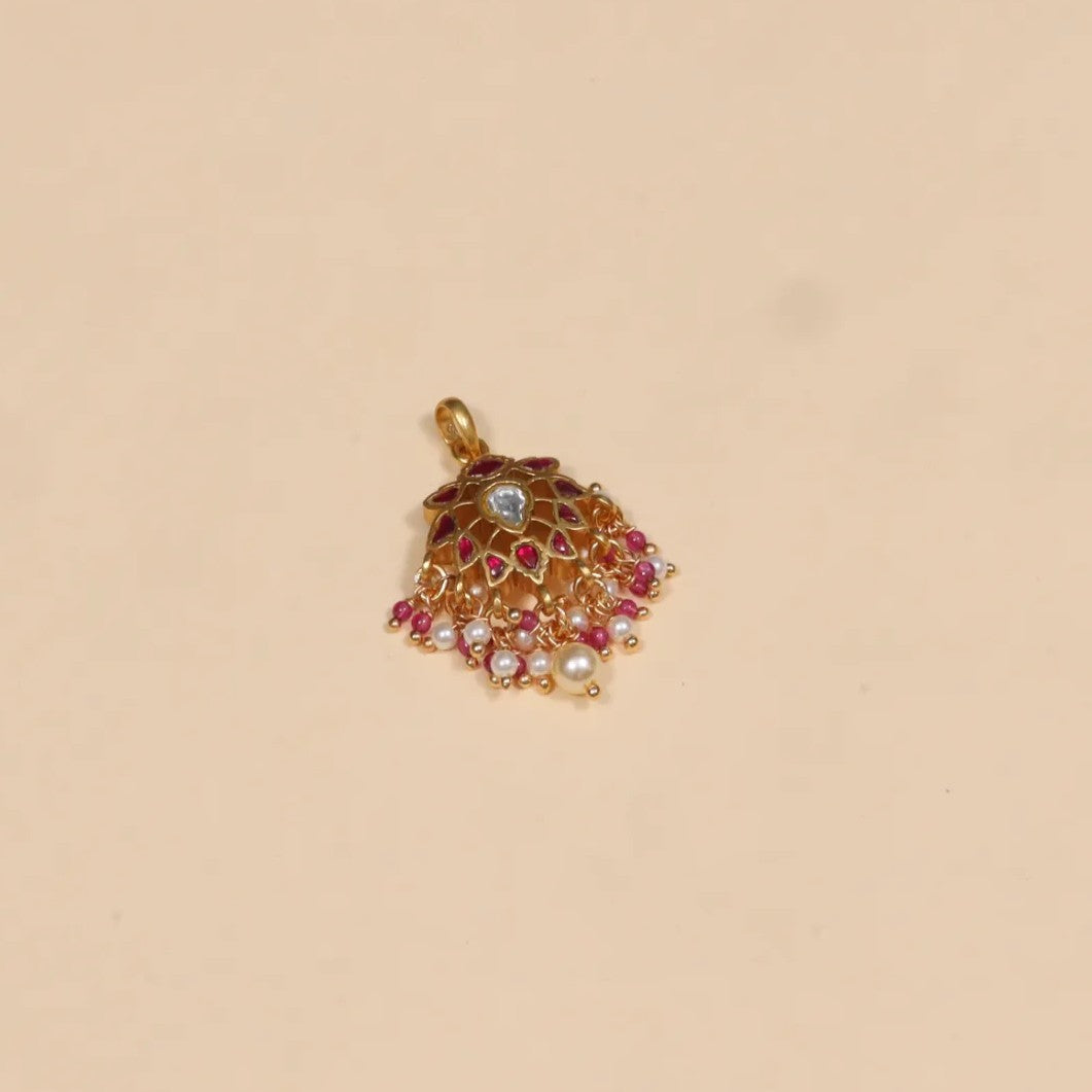 Ruby Jadau Kundan Pendant with Pearl and Ruby Beads Hangings