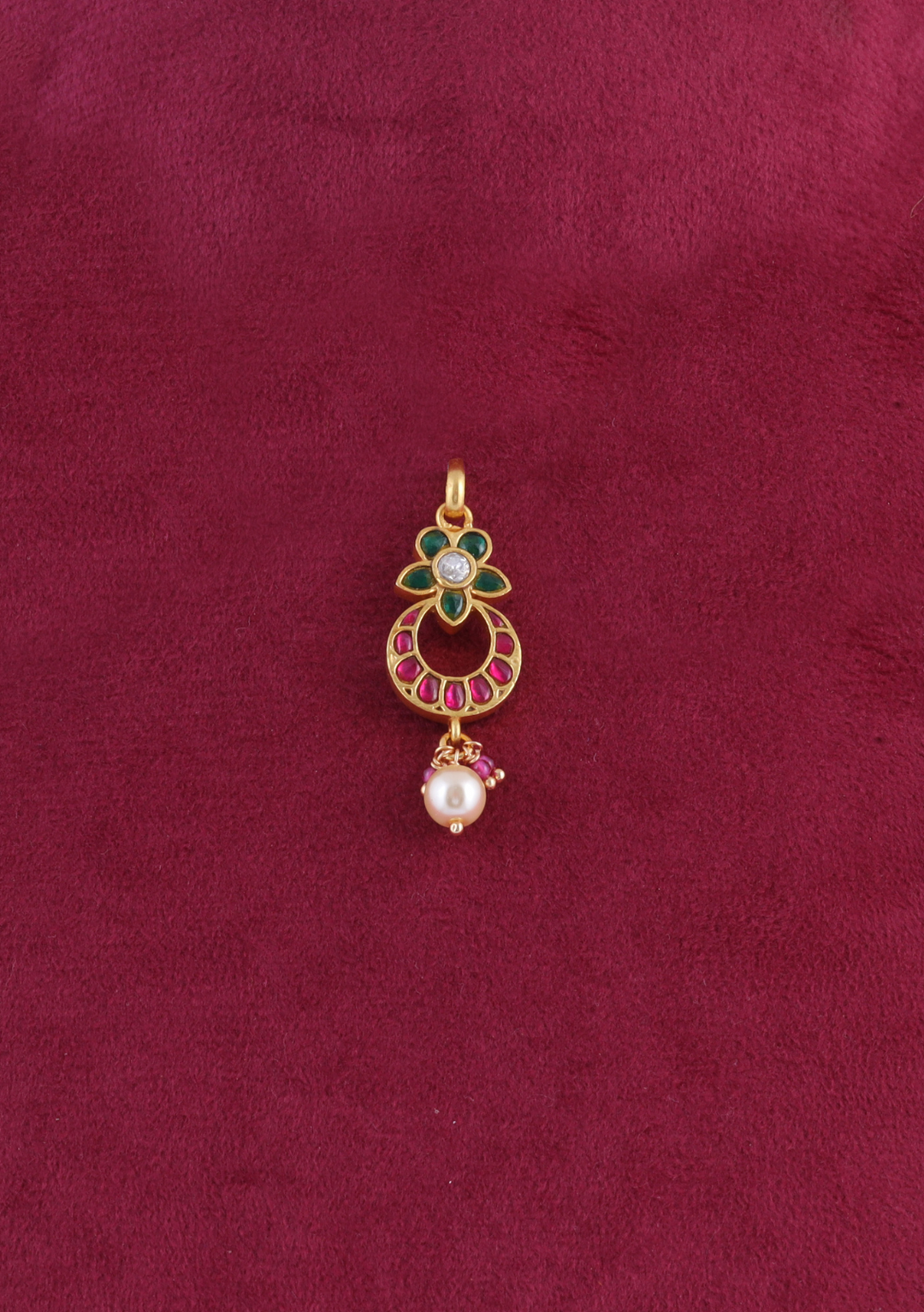 Minimalist Designer Jadau Kundan Pendant Earring Set with Pearl Hangings
