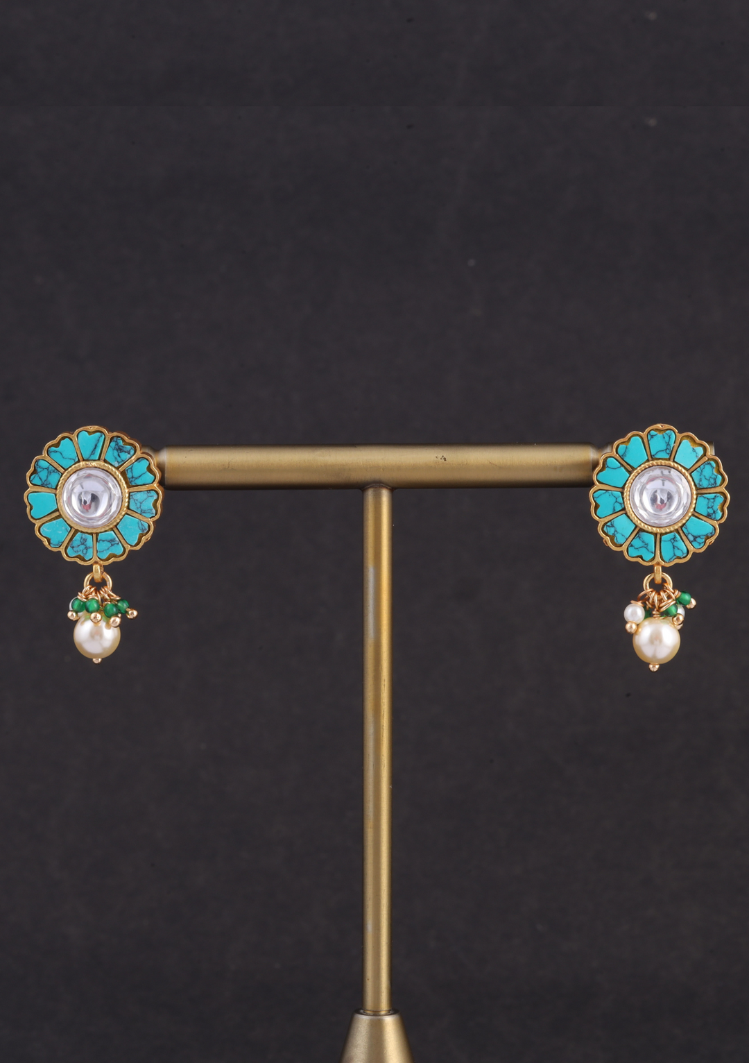Unique and Beautiful Designer Turquoise Jadau Kundan Pendant Earring Set with Pearl Hangings