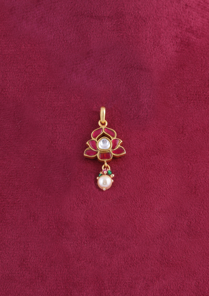 Minimalist Designer Jadau Kundan Pendant Earring Set
