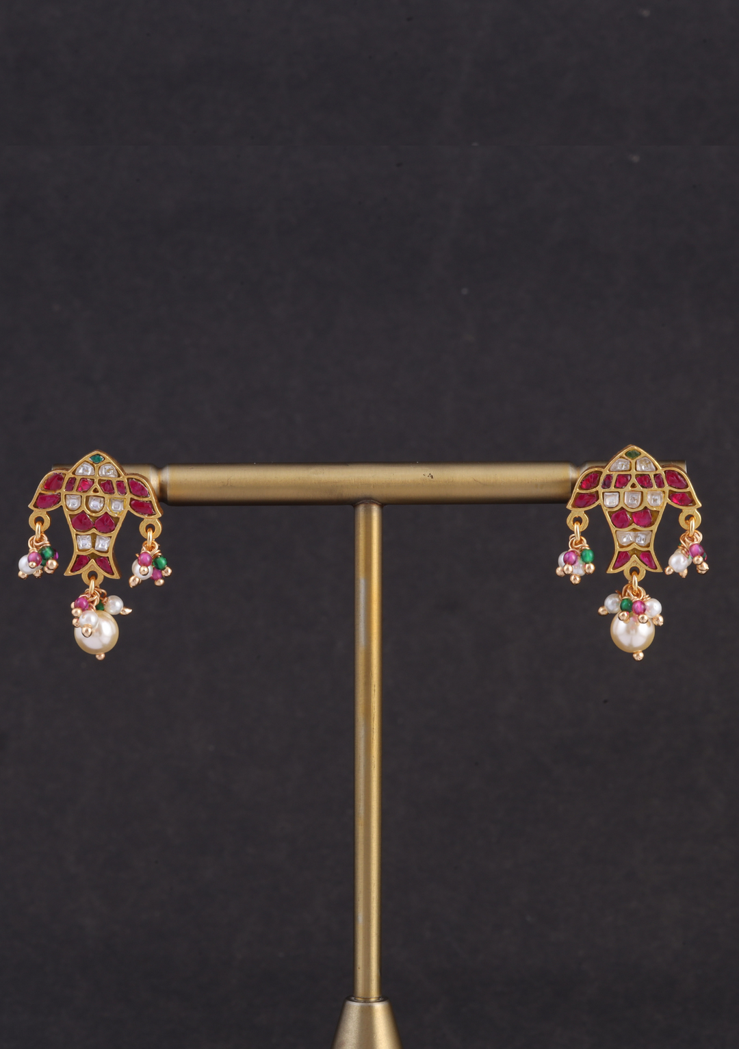 Gorgeous Designer Fish Jadau Kundan Pendant Earring Set with Peal Hangings