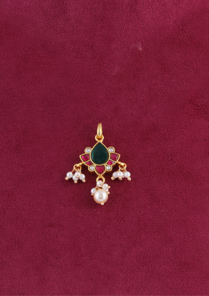 Pretty Designer Jadau Kundan Pendant Earring Set with Pearl Hangings