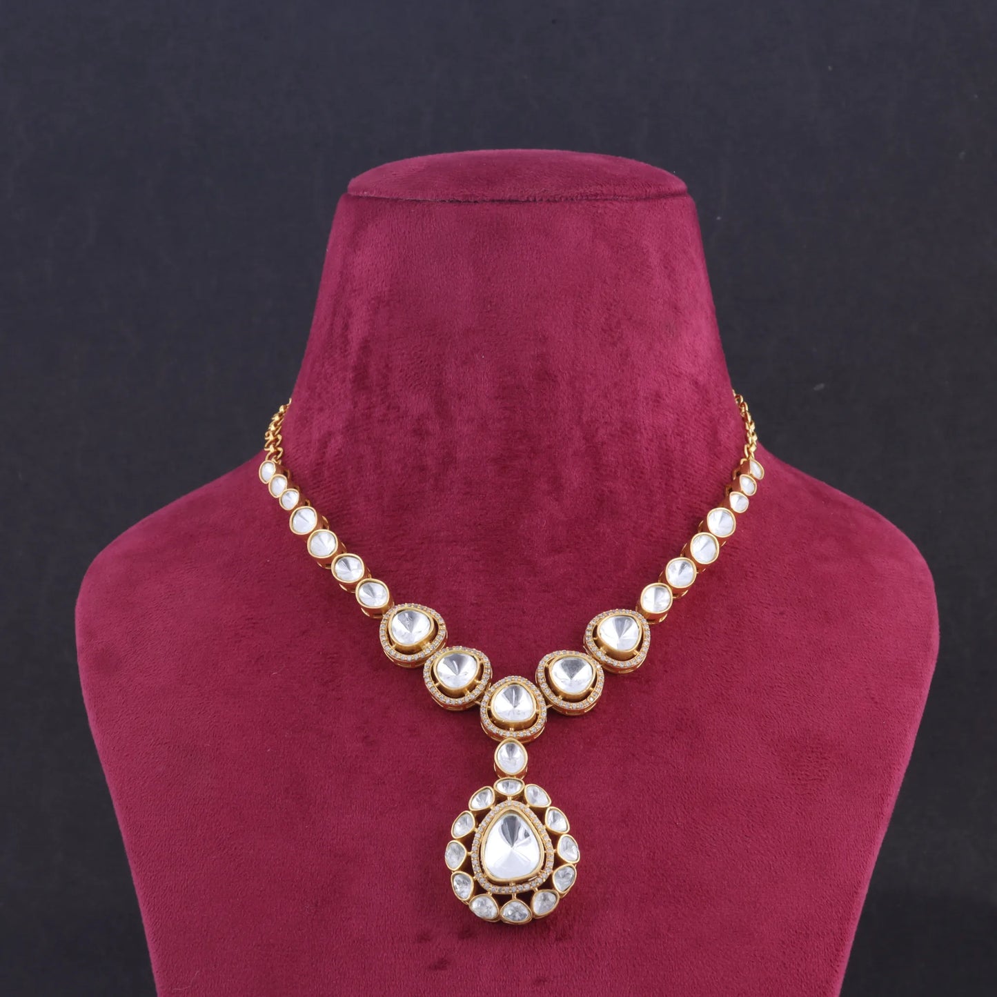 Beautiful Designer Moissanite Polki Necklace Earring Set